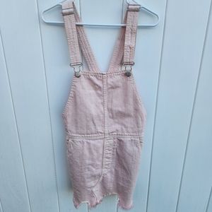 Free People Distressed Sharkbite Skirtall Pink Denim Overalls